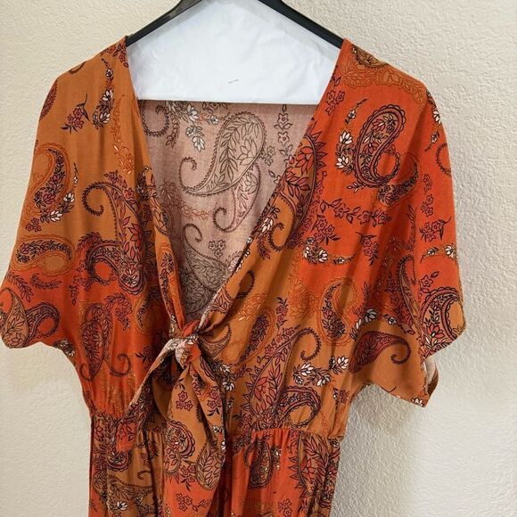 LUSH Rust Paisley Tie Knot Jumpsuit - Picture 4 of 7